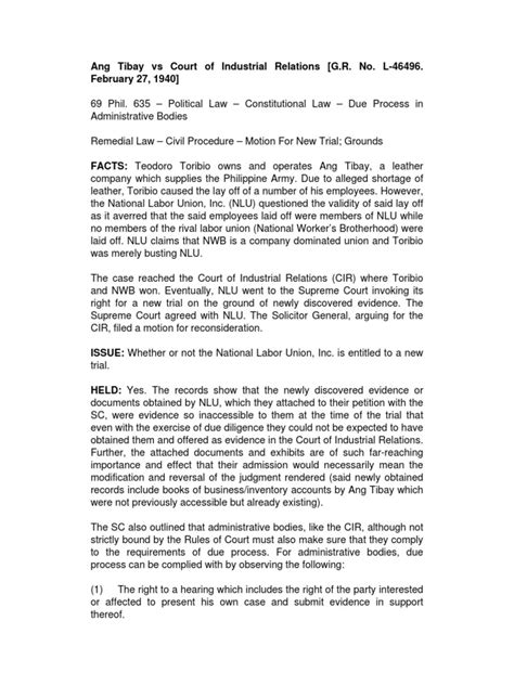 Ang Tibay Vs Court of Industrial Relations (G.R. No. L.